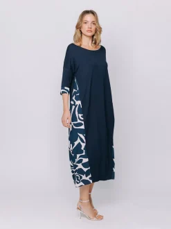 Abito con inserto stampa BLUE FOLIAGE