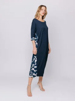 Abito con inserto stampa BLUE FOLIAGE
