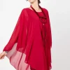 Abito doppio strato con poncho in chiffon BORDEAUX