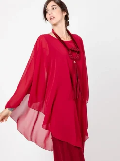 Abito doppio strato con poncho in chiffon BORDEAUX