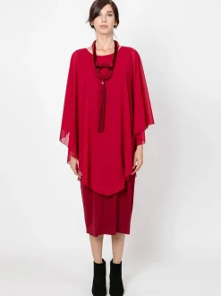 Abito doppio strato con poncho in chiffon BORDEAUX
