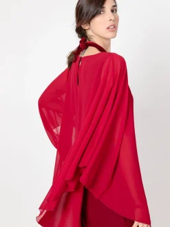 Abito doppio strato con poncho in chiffon BORDEAUX