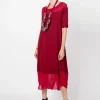 Abito lungo con inserti in chiffon BORDEAUX
