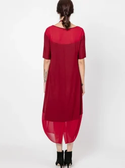 Abito lungo con inserti in chiffon BORDEAUX