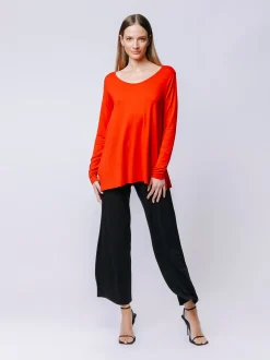 Boxy t-shirt lunga a maniche lunghe ROSSO FUOCO