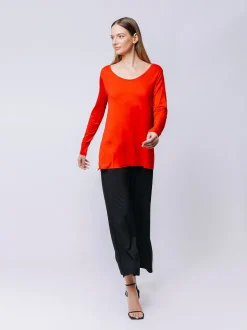 Boxy t-shirt lunga a maniche lunghe ROSSO FUOCO