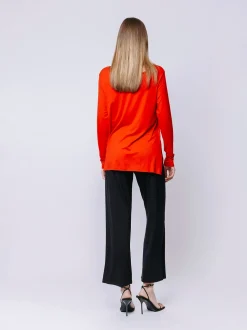 Boxy t-shirt lunga a maniche lunghe ROSSO FUOCO
