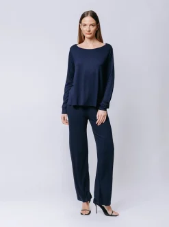 Boxy t-shirt maniche lunghe BLU