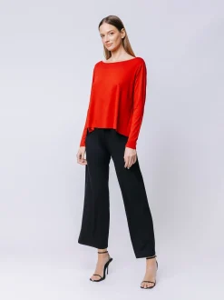 Boxy t-shirt maniche lunghe ROSSO FUOCO