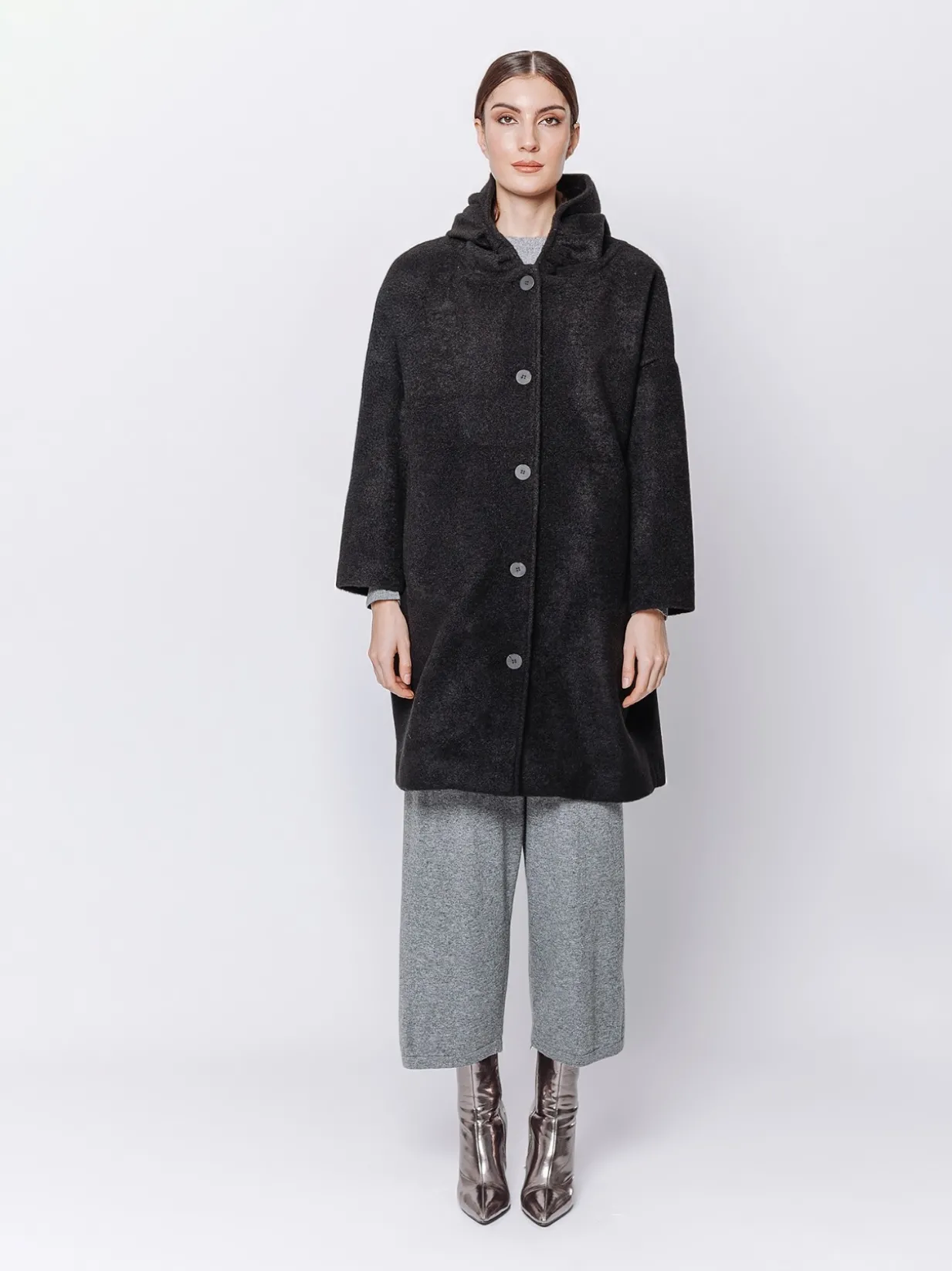 Cappotto in panno misto lana mano velour