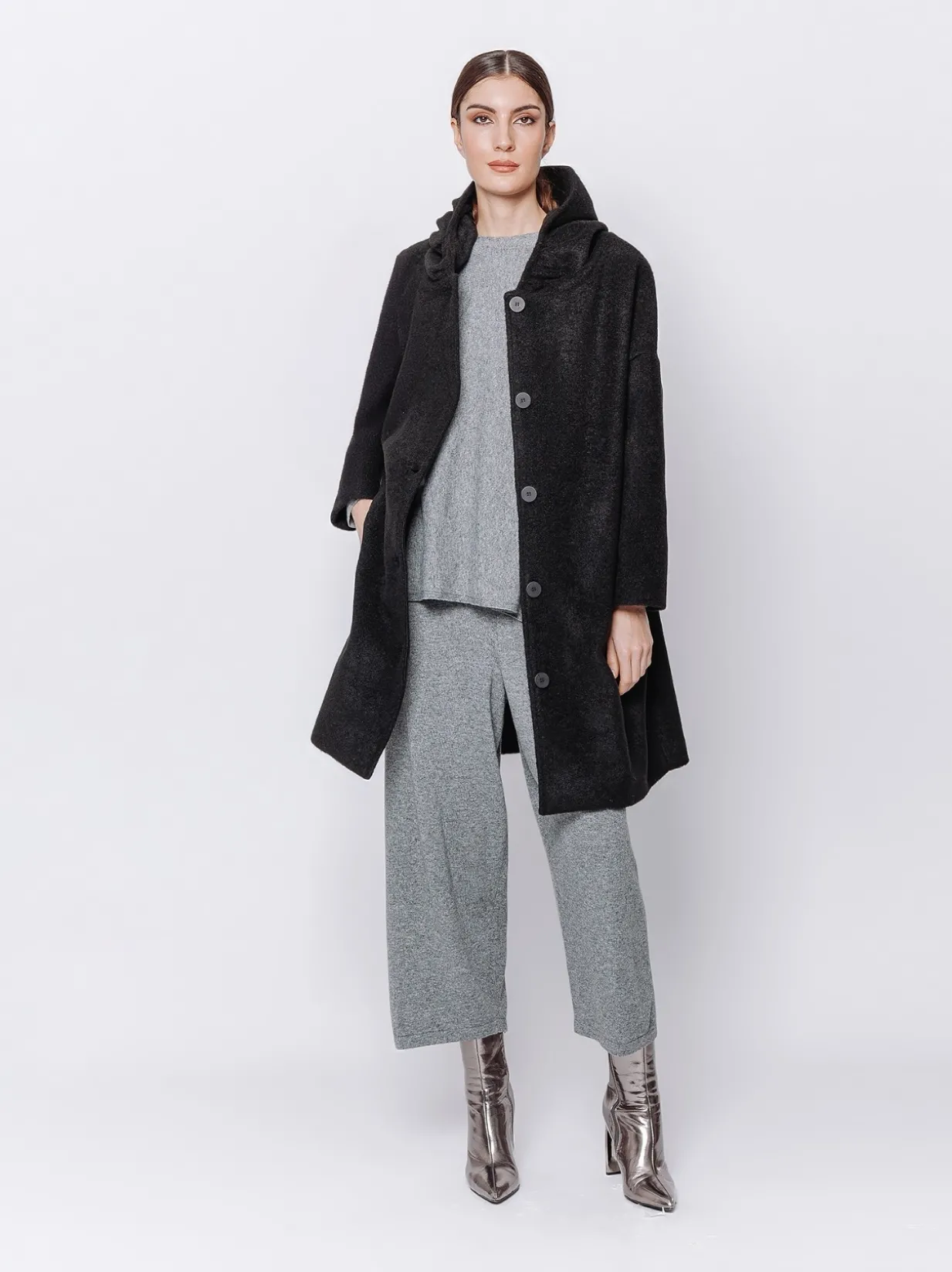 Cappotto in panno misto lana mano velour