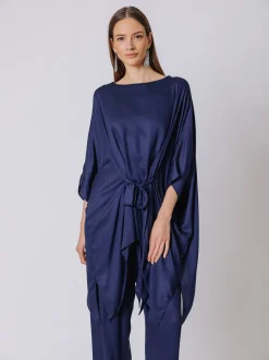Maxi blusa in viscosa con cintura