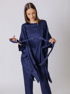 Maxi blusa in viscosa con cintura