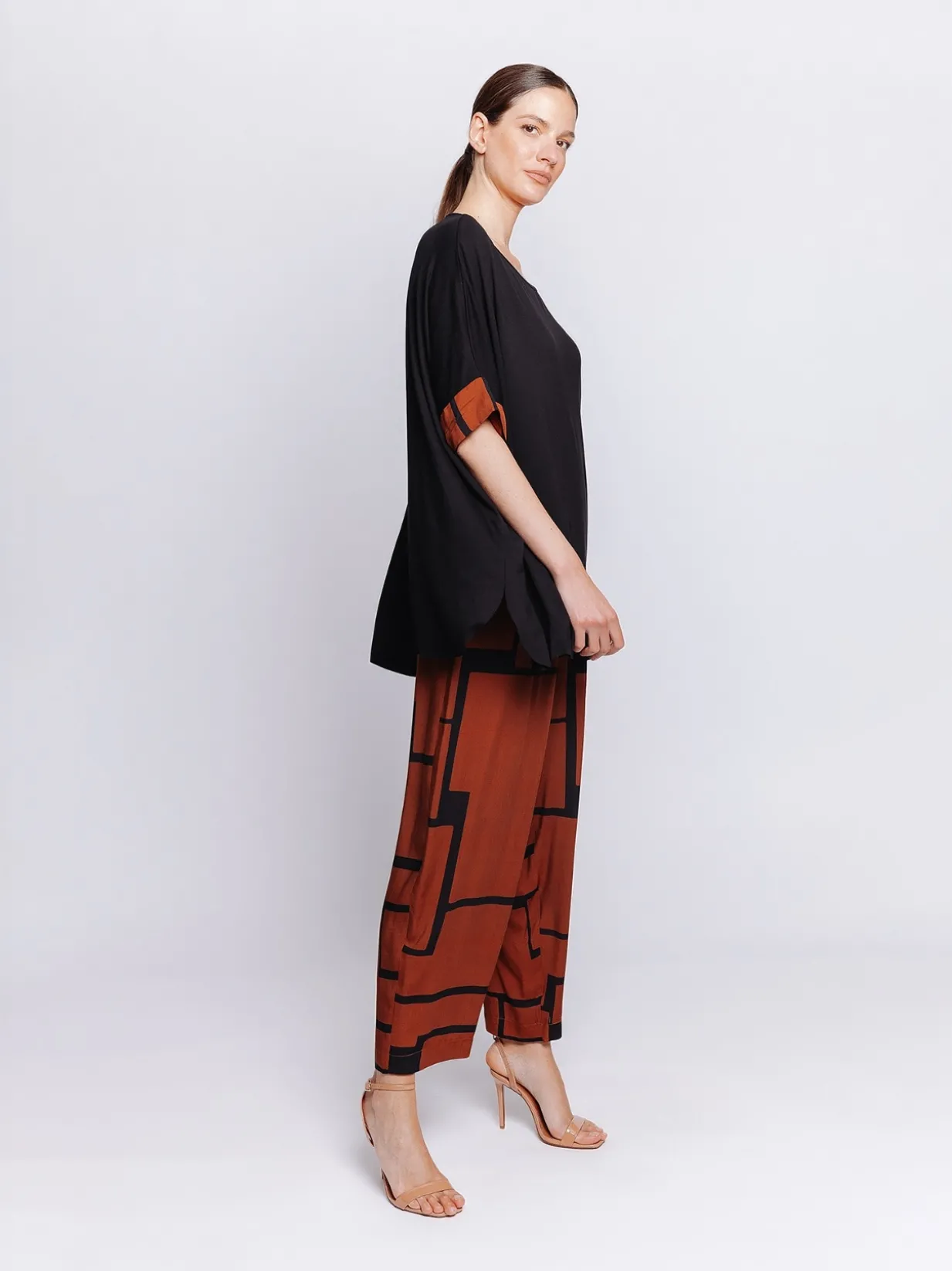 Maxi scatola in jersey con inserti stampati in mussola