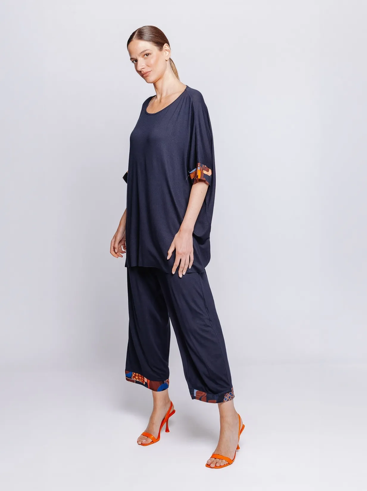 Maxi scatola in jersey con inserti stampati in mussola