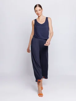 Pantalone cropped con inserto in mussola