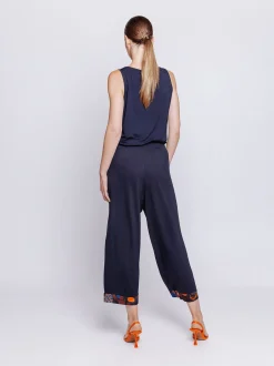 Pantalone cropped con inserto in mussola