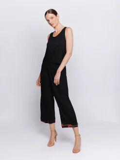 Pantalone cropped con inserto in mussola