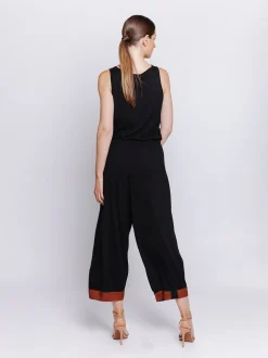Pantalone cropped con inserto in mussola