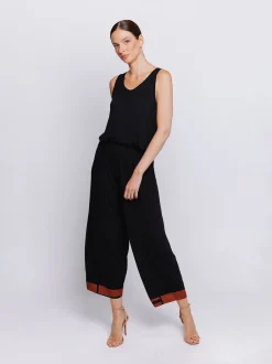 Pantalone cropped con inserto in mussola