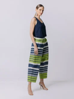 Pantalone in laminé rigato