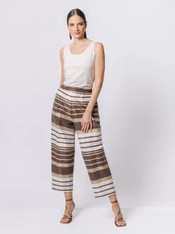 Pantalone in laminé rigato