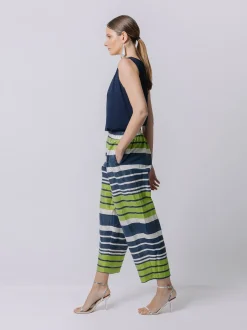 Pantalone in laminé rigato