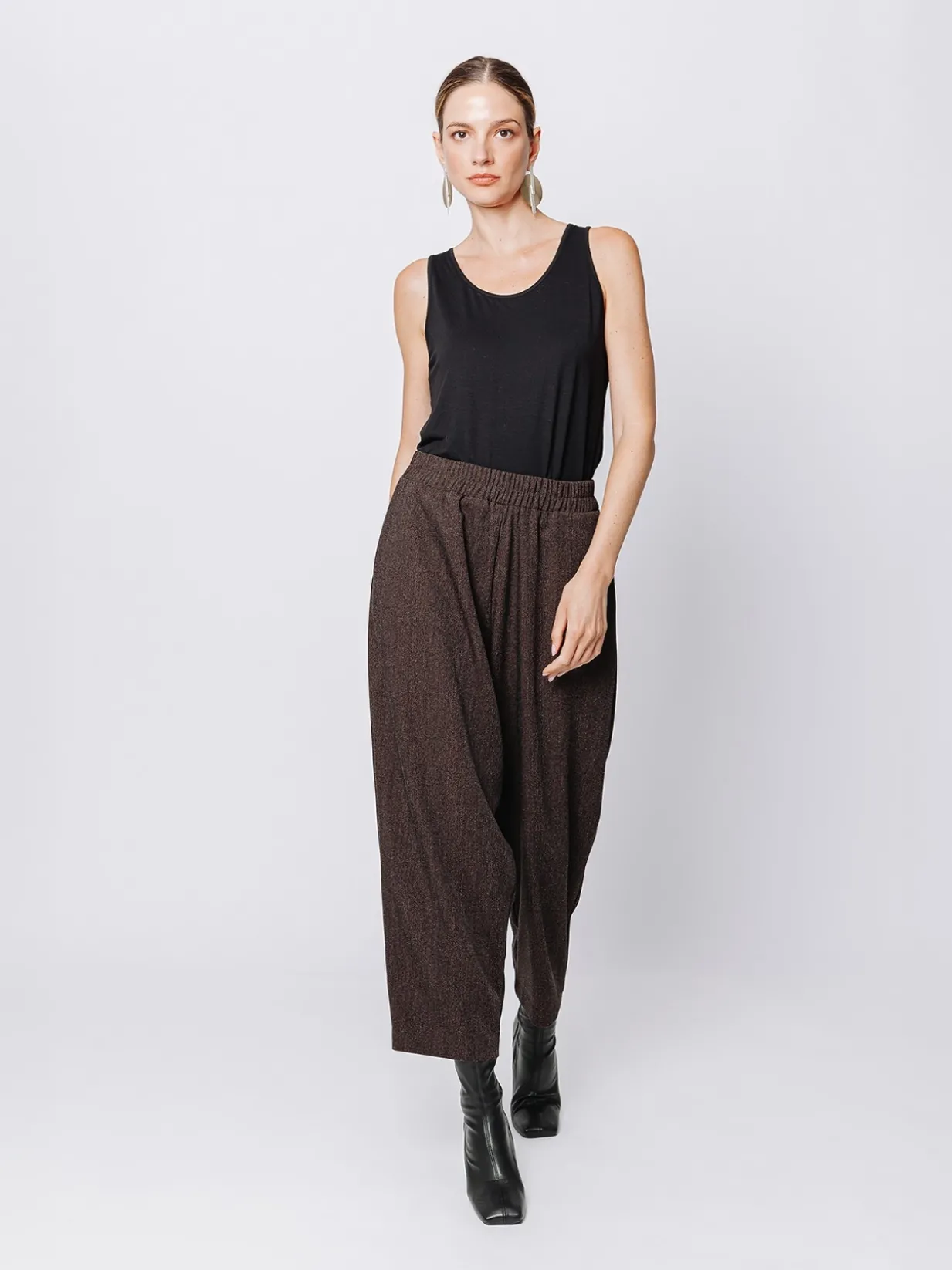 Pantaloni gaucho con trama melange