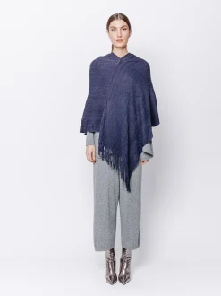 Poncho con cappuccio e frange