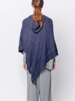 Poncho con cappuccio e frange