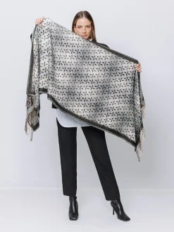 Sciarpa Jacquard con Motivo Geometrico e Frange