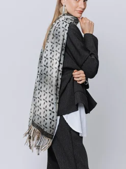 Sciarpa Jacquard con Motivo Geometrico e Frange