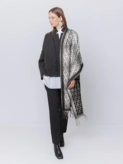 Sciarpa Jacquard con Motivo Geometrico e Frange