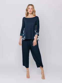 T-shirt con inserto stampa BLUE FOLIAGE
