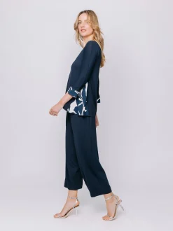 T-shirt con inserto stampa BLUE FOLIAGE