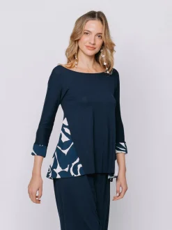 T-shirt con inserto stampa BLUE FOLIAGE