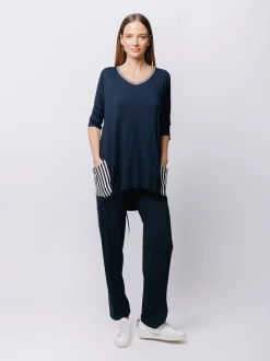 T-shirt over a ovetto con inserto rigato