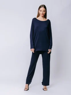 T-shirt ovetto maniche lunghe BLU CINA